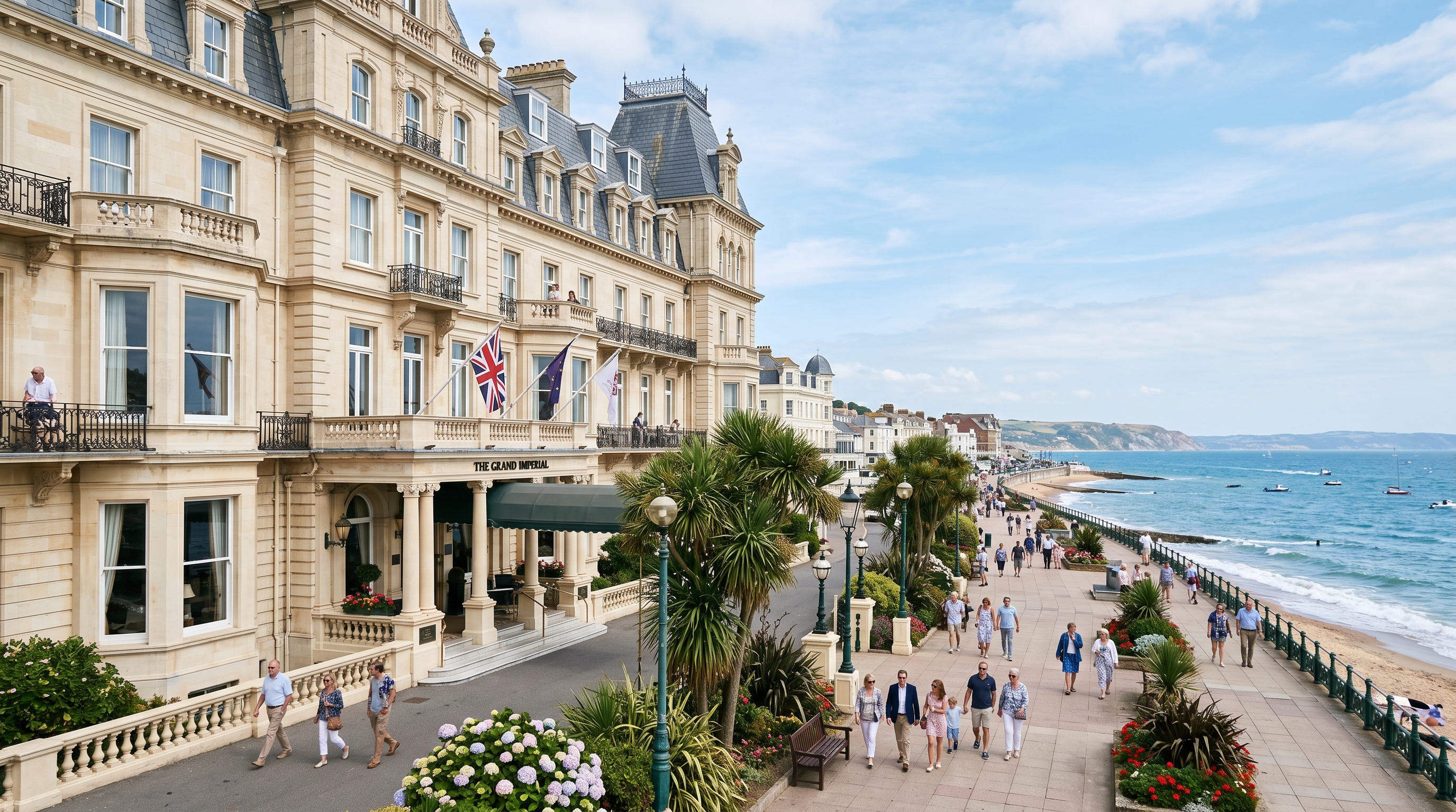 Top Ranking UK hotel exterior on the Brighton seafront during the day